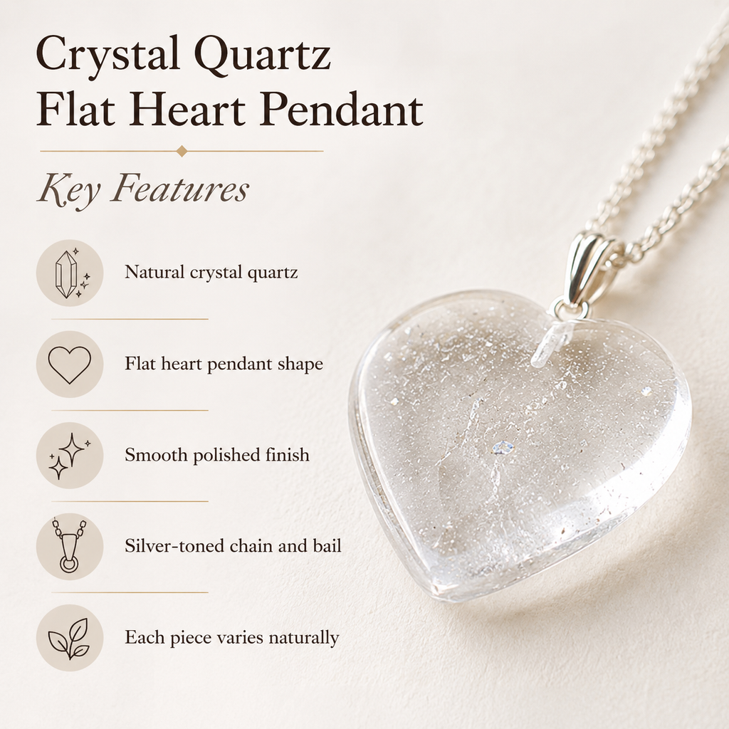 Clear Quartz Crystal Heart Pendant, Genuine Heart Shaped Necklaces. | | Wiccan Center