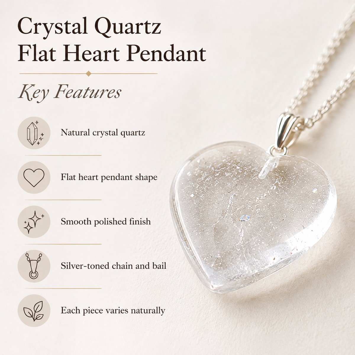 Clear Quartz Crystal Heart Pendant, Genuine Heart Shaped Necklaces. | | Wiccan Center