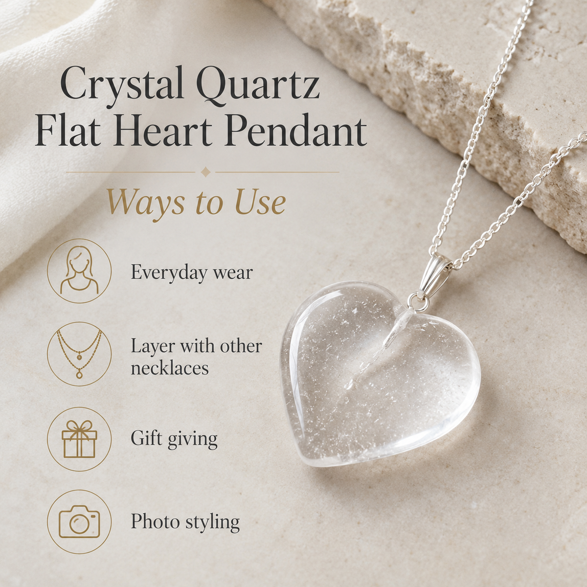 Clear Quartz Crystal Heart Pendant, Genuine Heart Shaped Necklaces. | | Wiccan Center