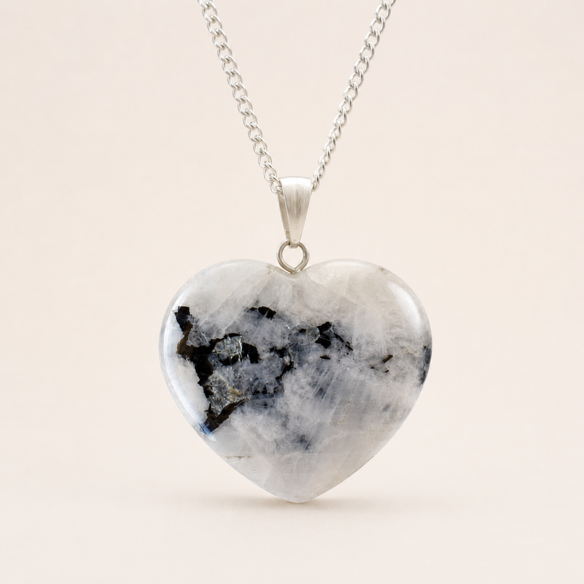 Natural Rainbow Moonstone Crystal Heart Pendant, Genuine Heart Shaped Necklaces | | Wiccan Center