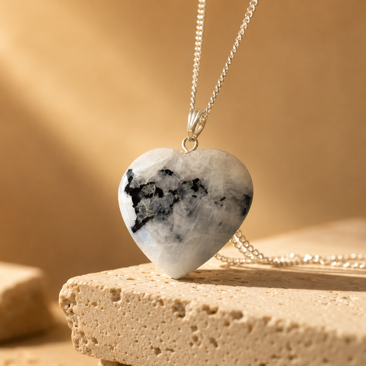 Natural Rainbow Moonstone Crystal Heart Pendant, Genuine Heart Shaped Necklaces | | Wiccan Center