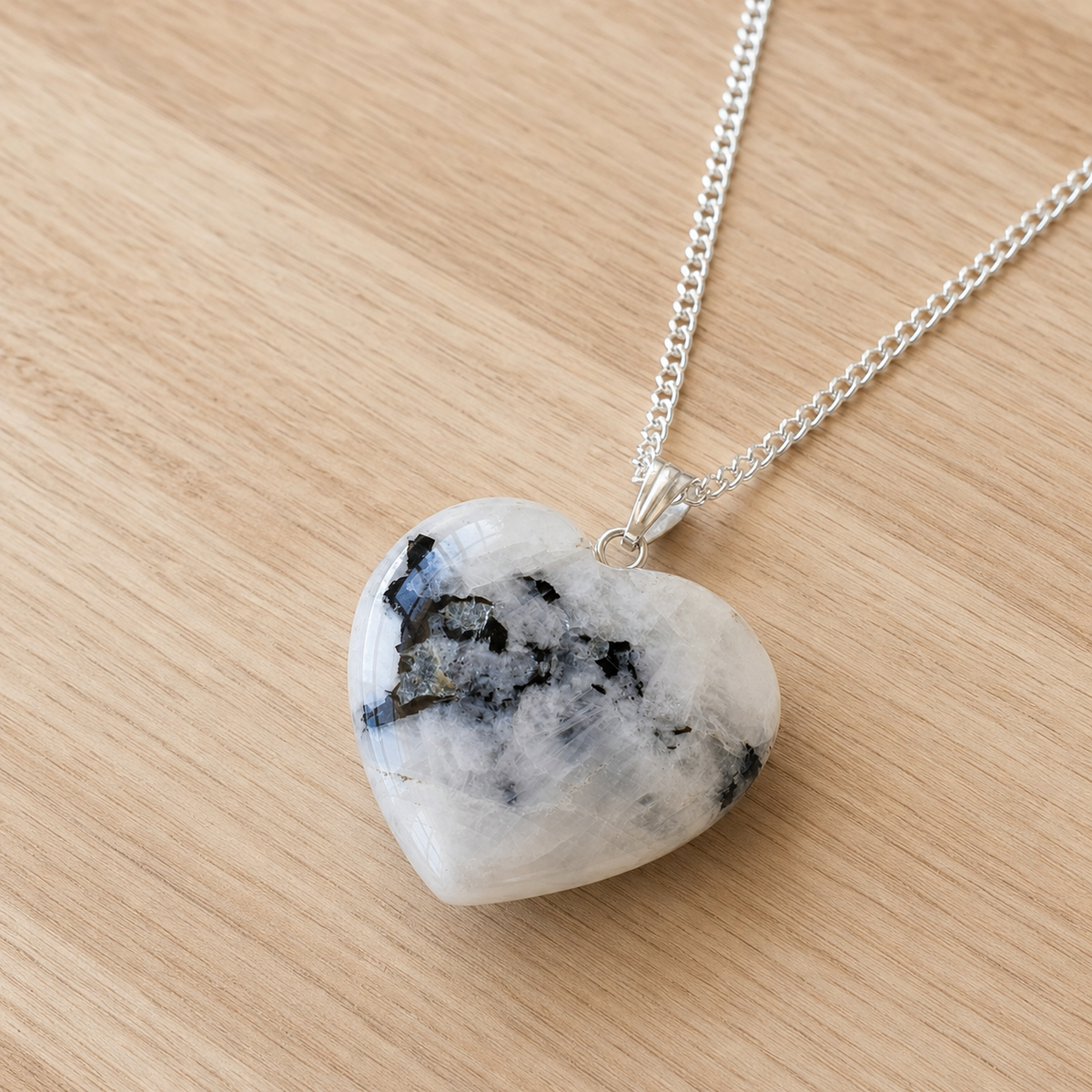 Natural Rainbow Moonstone Crystal Heart Pendant, Genuine Heart Shaped Necklaces | | Wiccan Center