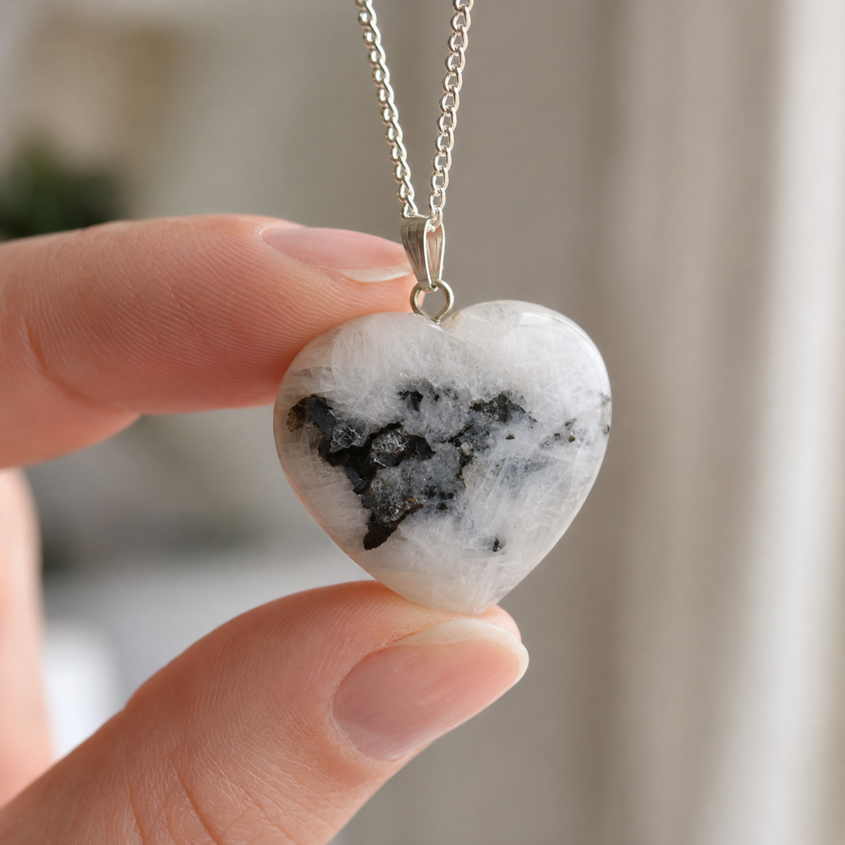 Natural Rainbow Moonstone Crystal Heart Pendant, Genuine Heart Shaped Necklaces | | Wiccan Center