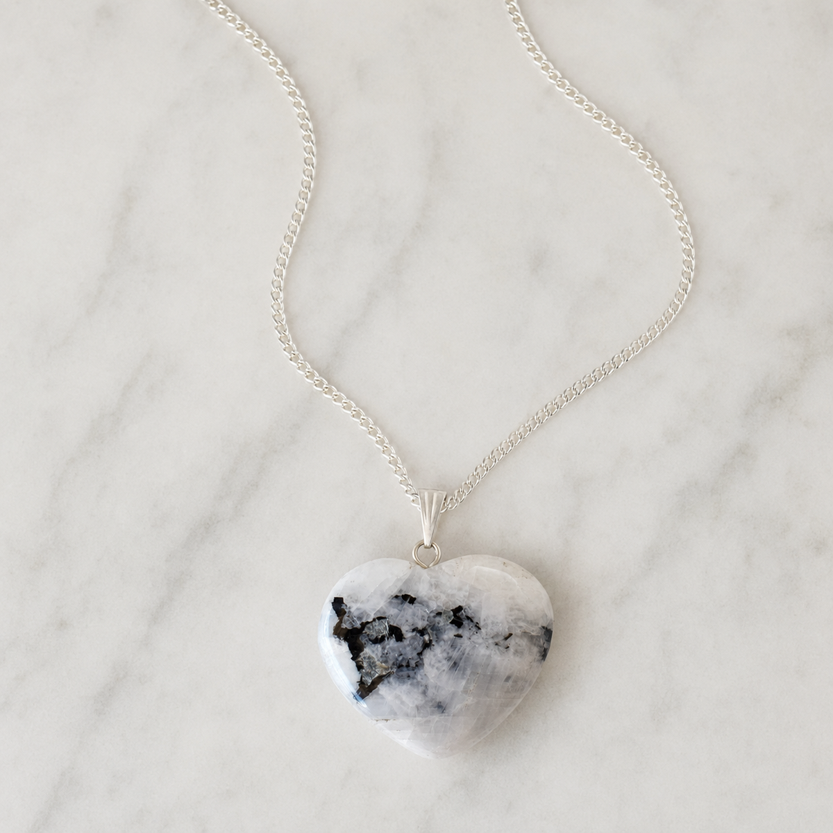 Natural Rainbow Moonstone Crystal Heart Pendant, Genuine Heart Shaped Necklaces | | Wiccan Center