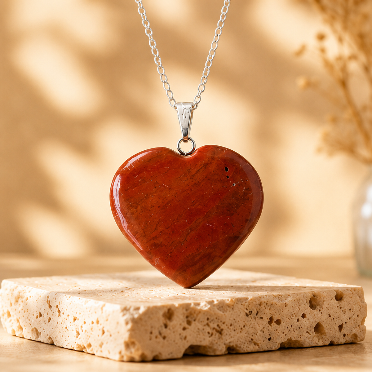 Real Red Jasper Crystal Heart Pendant, Genuine Heart Shaped | | Wiccan Center