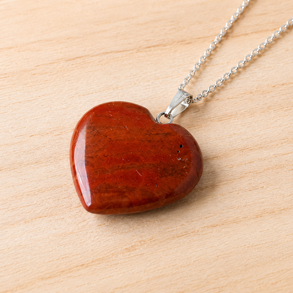 Real Red Jasper Crystal Heart Pendant, Genuine Heart Shaped | | Wiccan Center