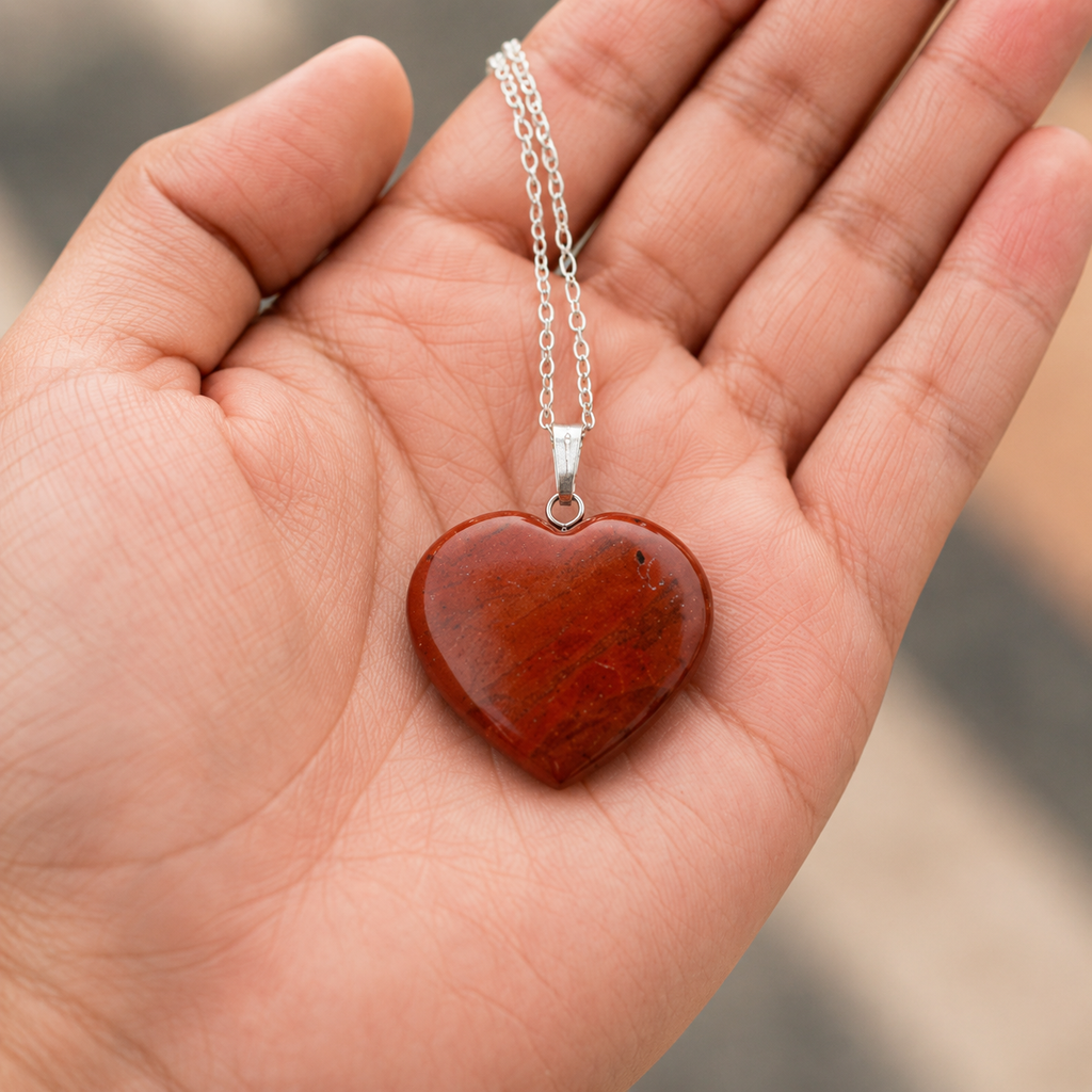 Real Red Jasper Crystal Heart Pendant, Genuine Heart Shaped | | Wiccan Center