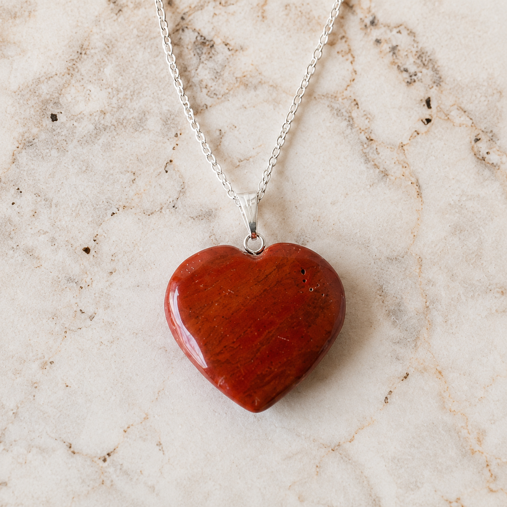 Real Red Jasper Crystal Heart Pendant, Genuine Heart Shaped | | Wiccan Center