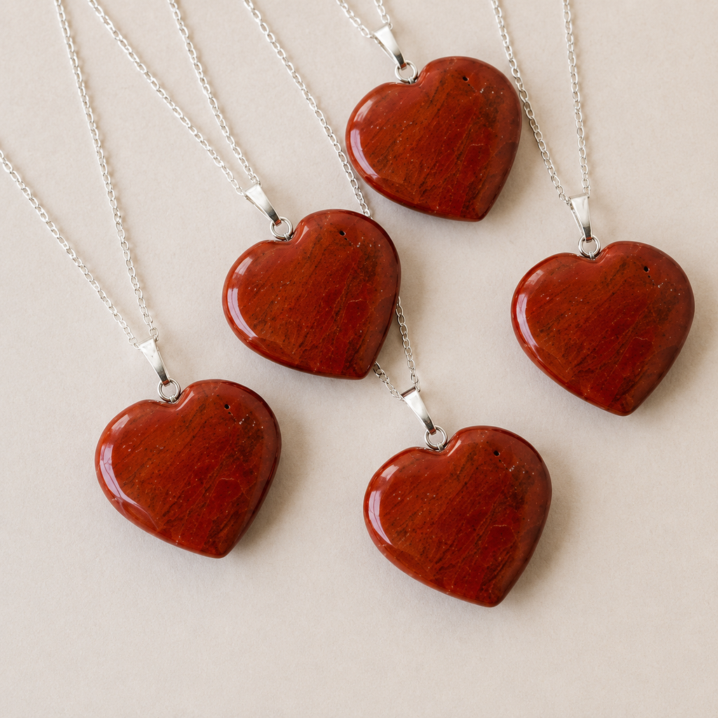 Real Red Jasper Crystal Heart Pendant, Genuine Heart Shaped | | Wiccan Center