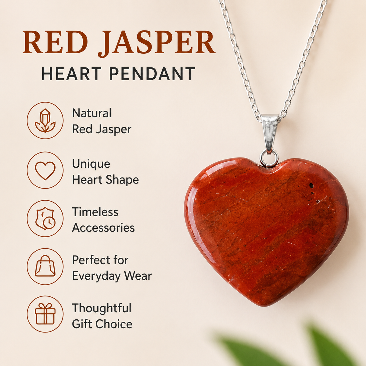 Real Red Jasper Crystal Heart Pendant, Genuine Heart Shaped | | Wiccan Center