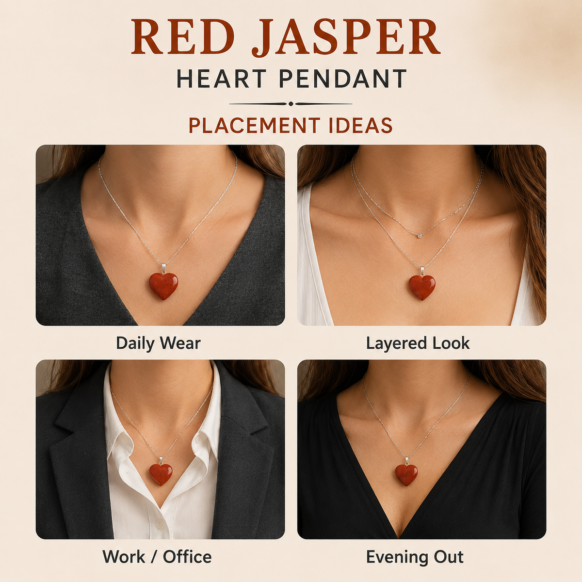 Real Red Jasper Crystal Heart Pendant, Genuine Heart Shaped | | Wiccan Center