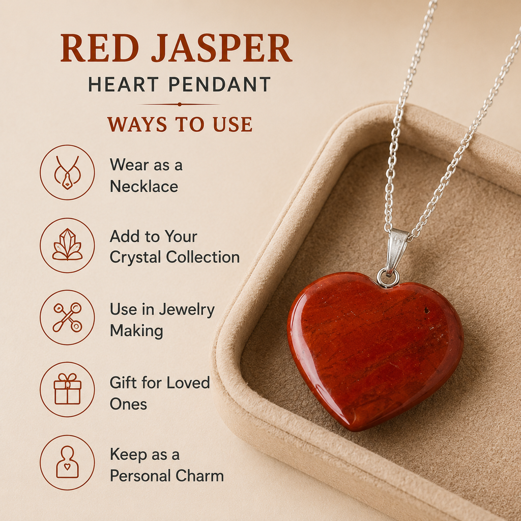 Real Red Jasper Crystal Heart Pendant, Genuine Heart Shaped | | Wiccan Center