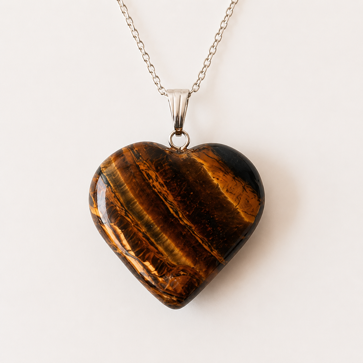 Real Tiger Eye Crystal Heart Pendant, Genuine Heart Shaped Necklaces