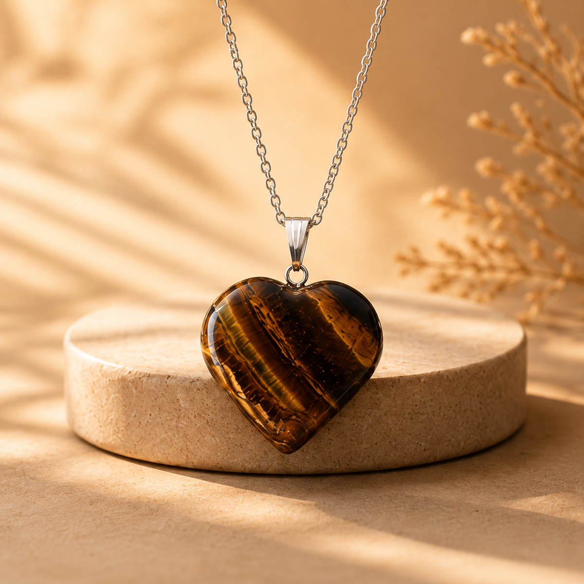 Real Tiger Eye Crystal Heart Pendant, Genuine Heart Shaped Necklaces