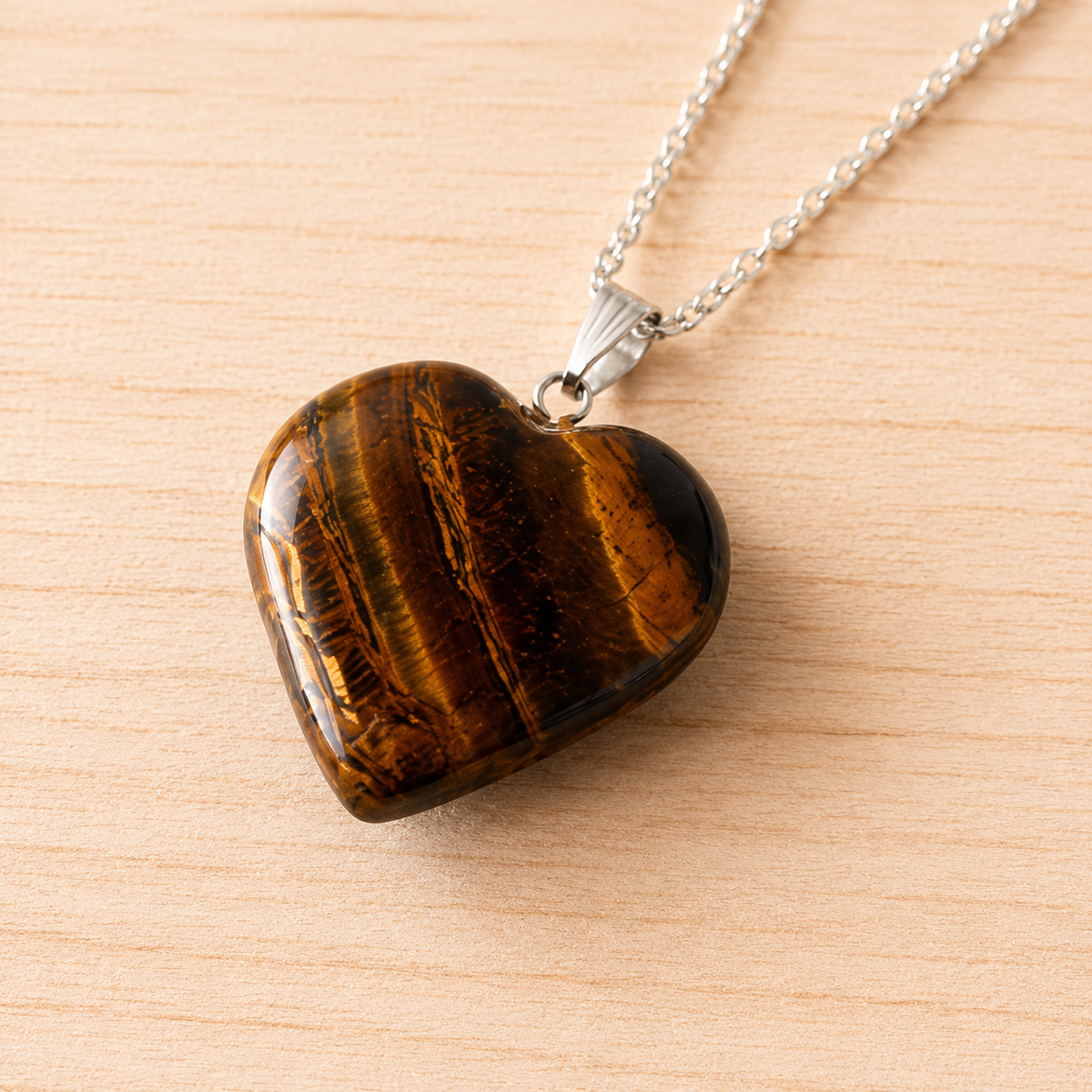 Real Tiger Eye Crystal Heart Pendant, Genuine Heart Shaped Necklaces