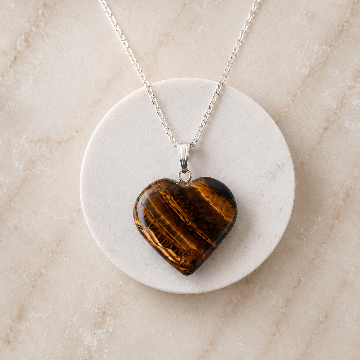 Real Tiger Eye Crystal Heart Pendant, Genuine Heart Shaped Necklaces