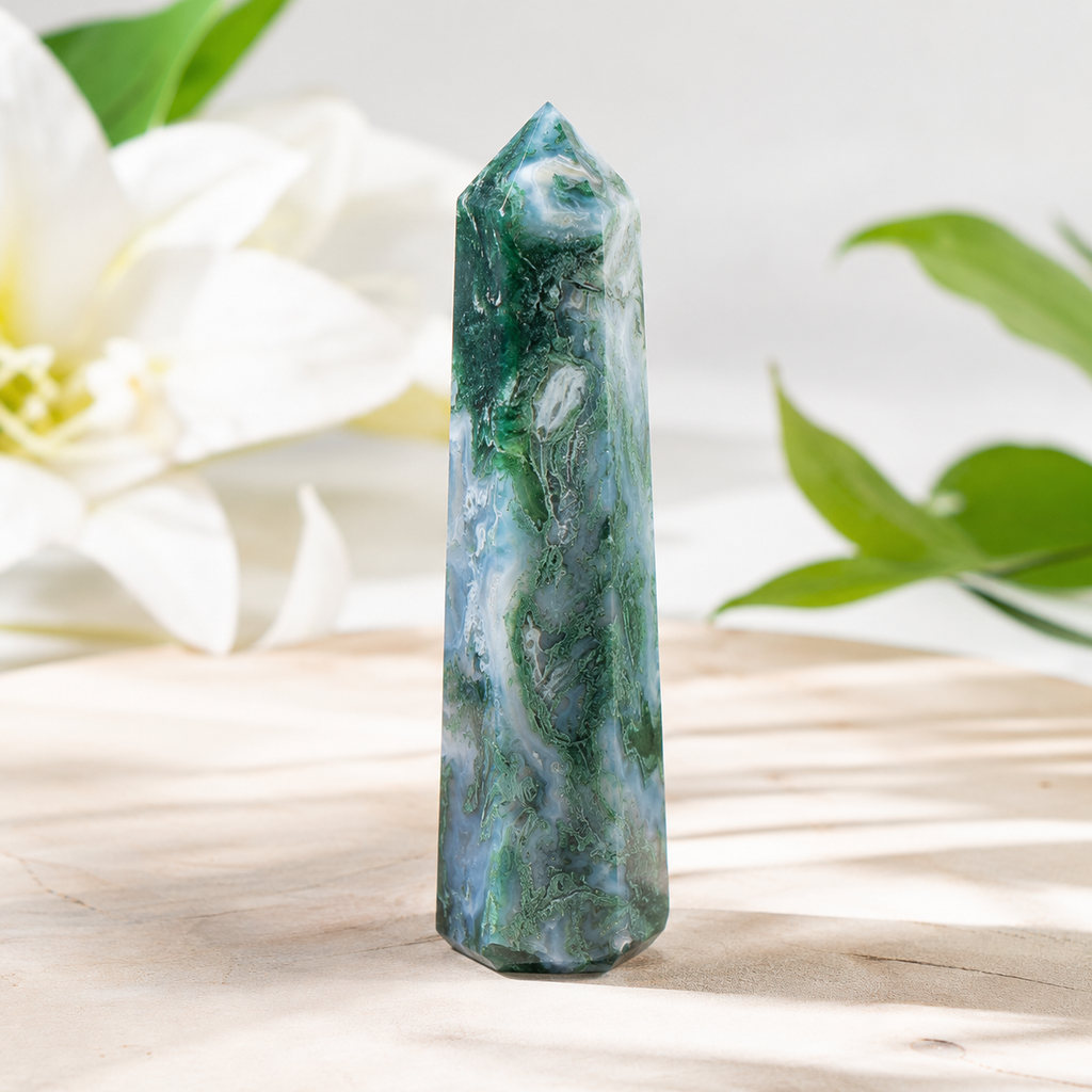 Moss Agate Tower Point (Tranquility and Emotional Balance)