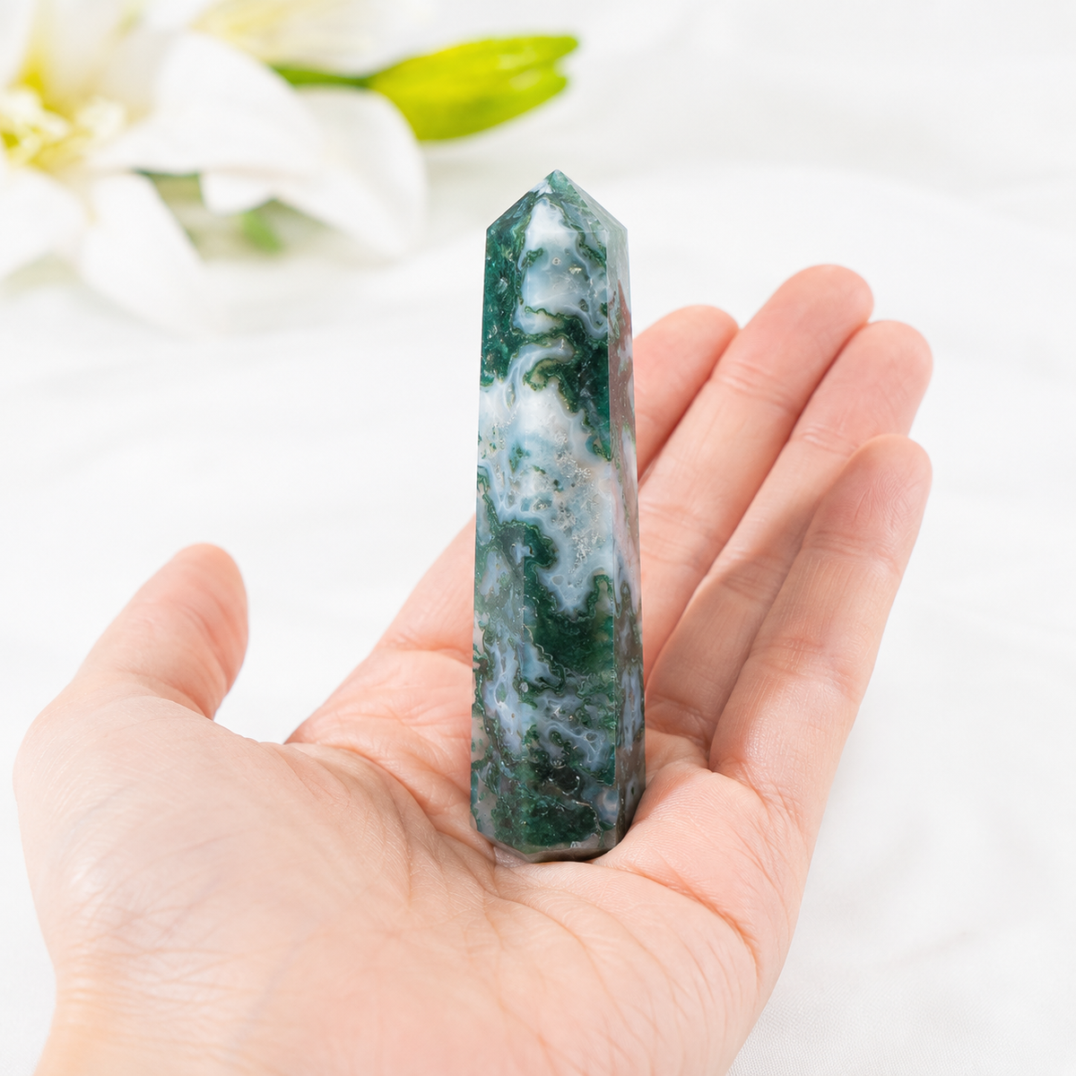 Moss Agate Tower Point (Tranquility and Emotional Balance)