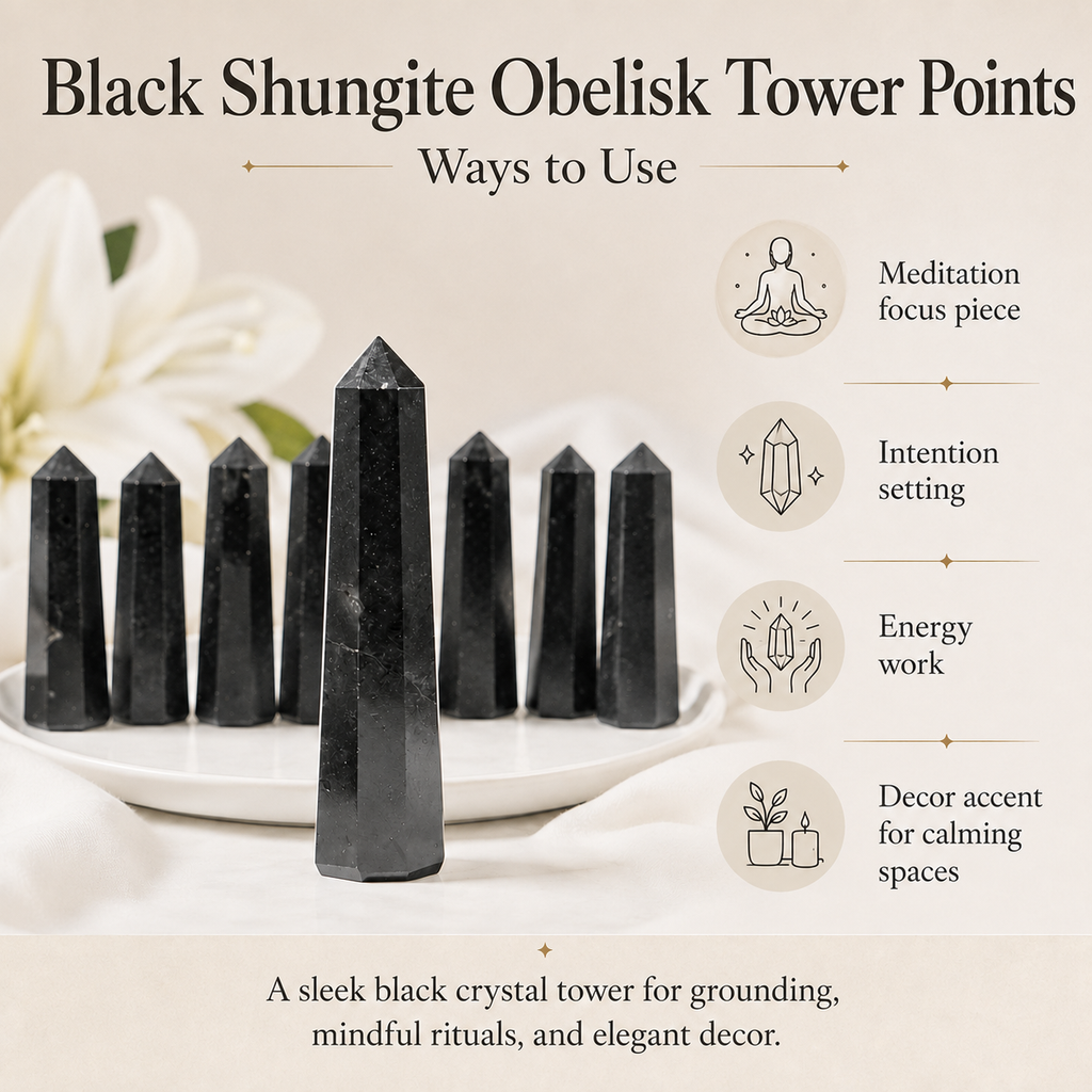 Black Shungite Tower Point (Purification and Inflammation) | Obelisks & Pencils | Wiccan Center