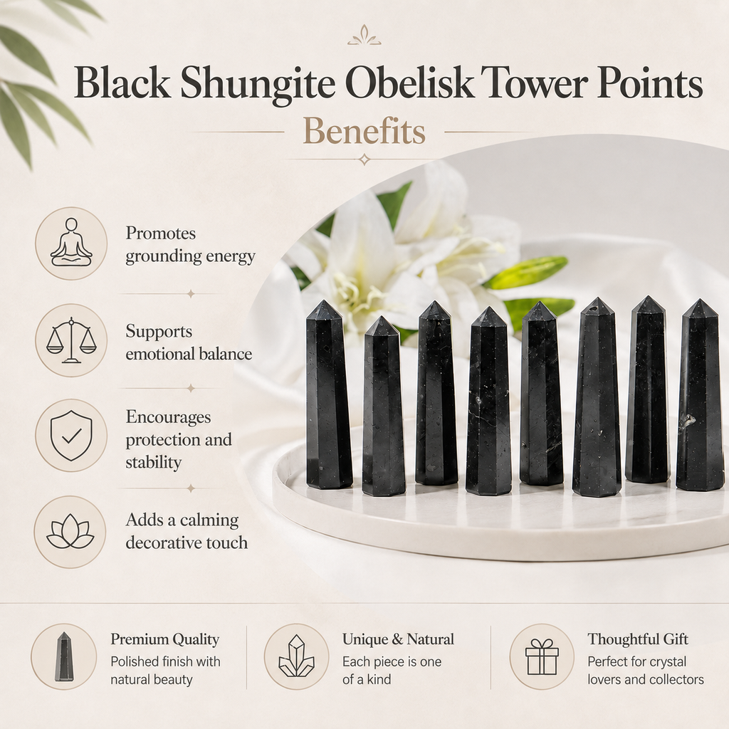 Black Shungite Tower Point (Purification and Inflammation) | Obelisks & Pencils | Wiccan Center