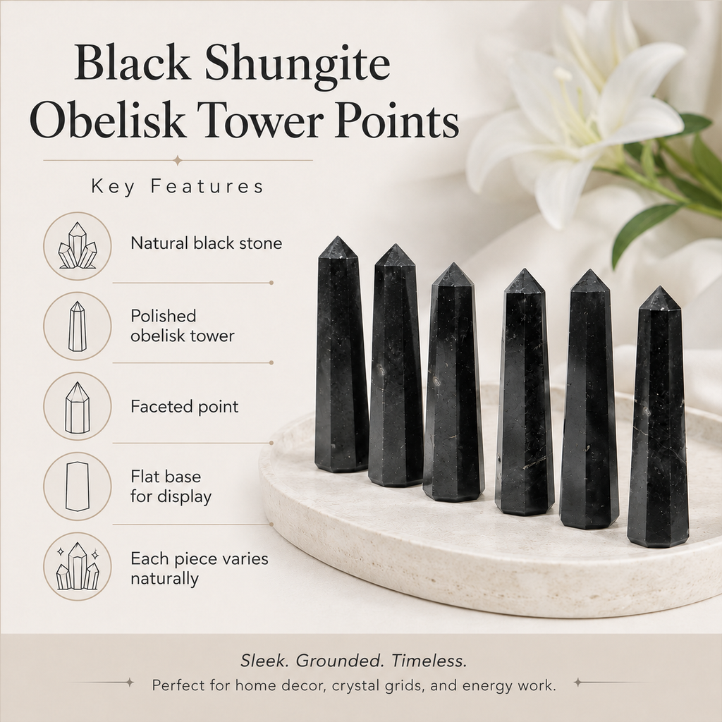 Black Shungite Tower Point (Purification and Inflammation) | Obelisks & Pencils | Wiccan Center