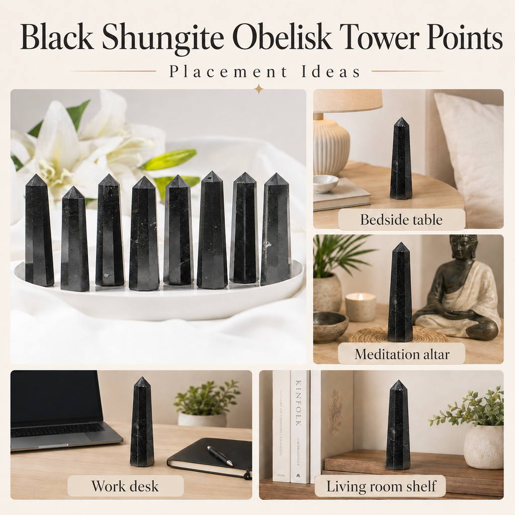 Black Shungite Tower Point (Purification and Inflammation) | Obelisks & Pencils | Wiccan Center