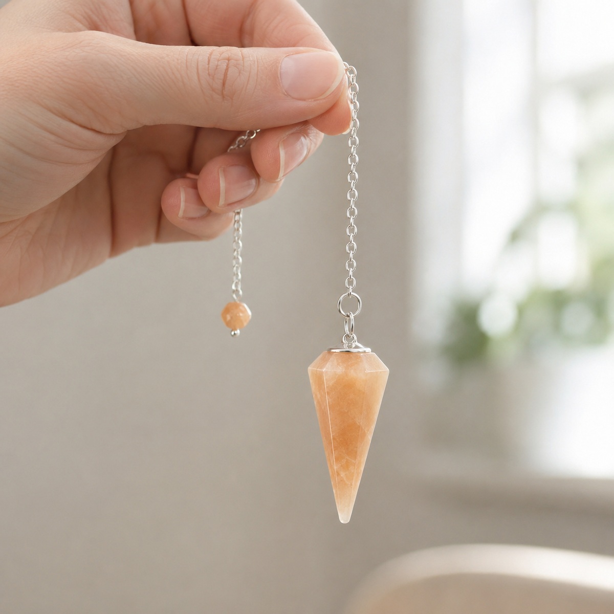 Orange Aventurine Faceted Hexagon Pendulum, Crystal Pendulum