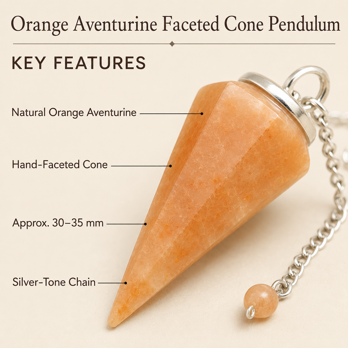 Orange Aventurine Faceted Hexagon Pendulum, Crystal Pendulum