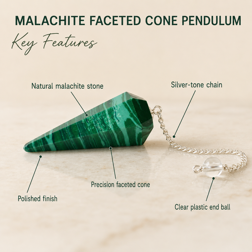 Malachite Faceted Hexagon Pendulum, Crystal Pendulum