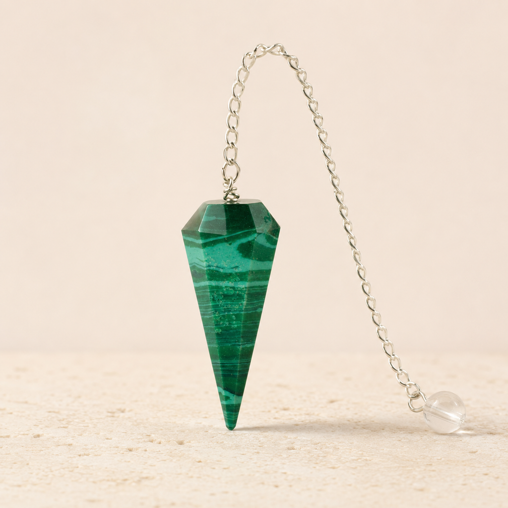 Malachite Faceted Hexagon Pendulum, Crystal Pendulum
