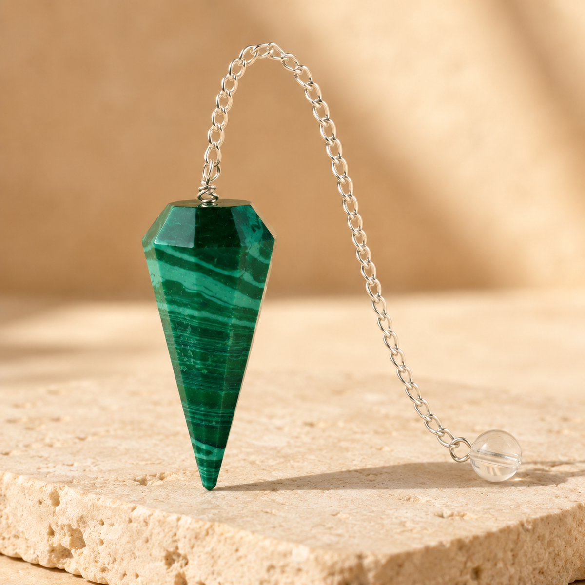 Malachite Faceted Hexagon Pendulum, Crystal Pendulum