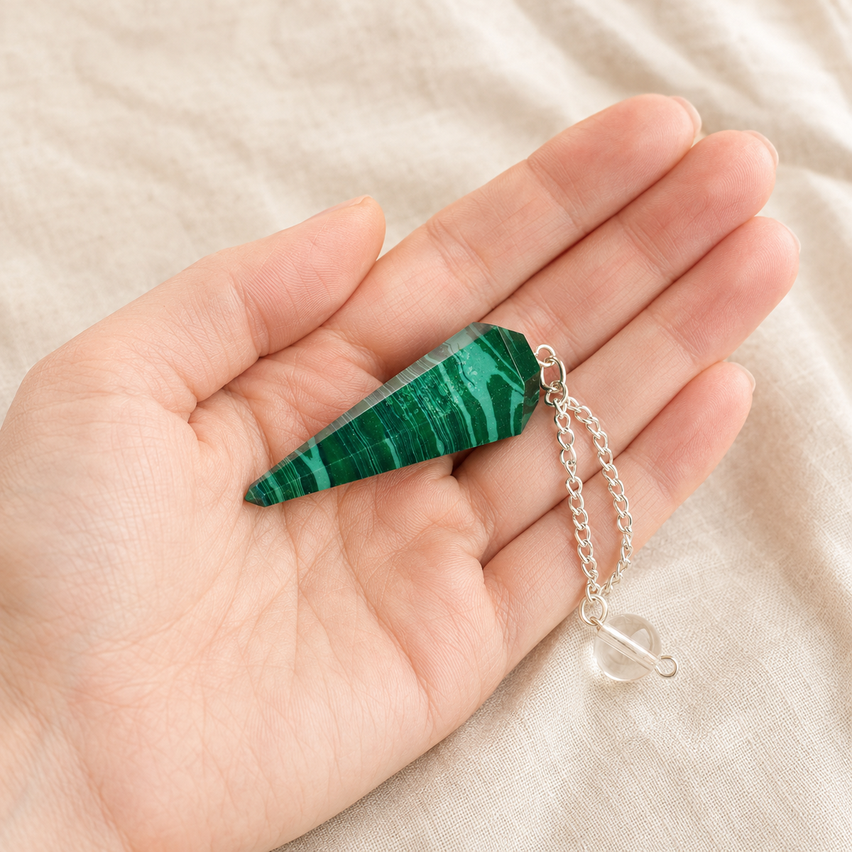 Malachite Faceted Hexagon Pendulum, Crystal Pendulum