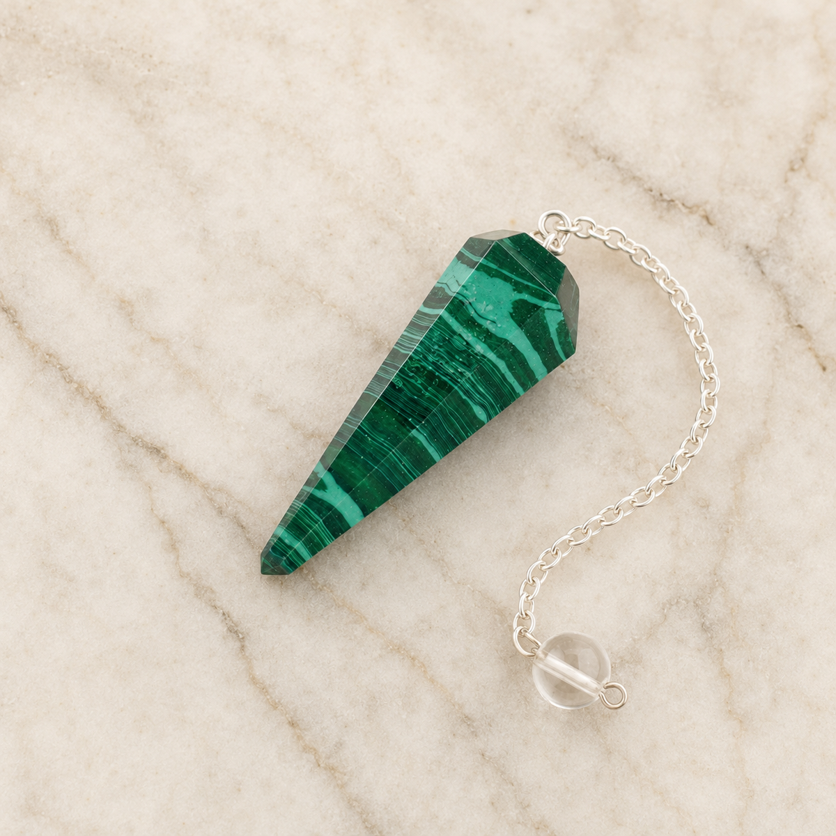 Malachite Faceted Hexagon Pendulum, Crystal Pendulum