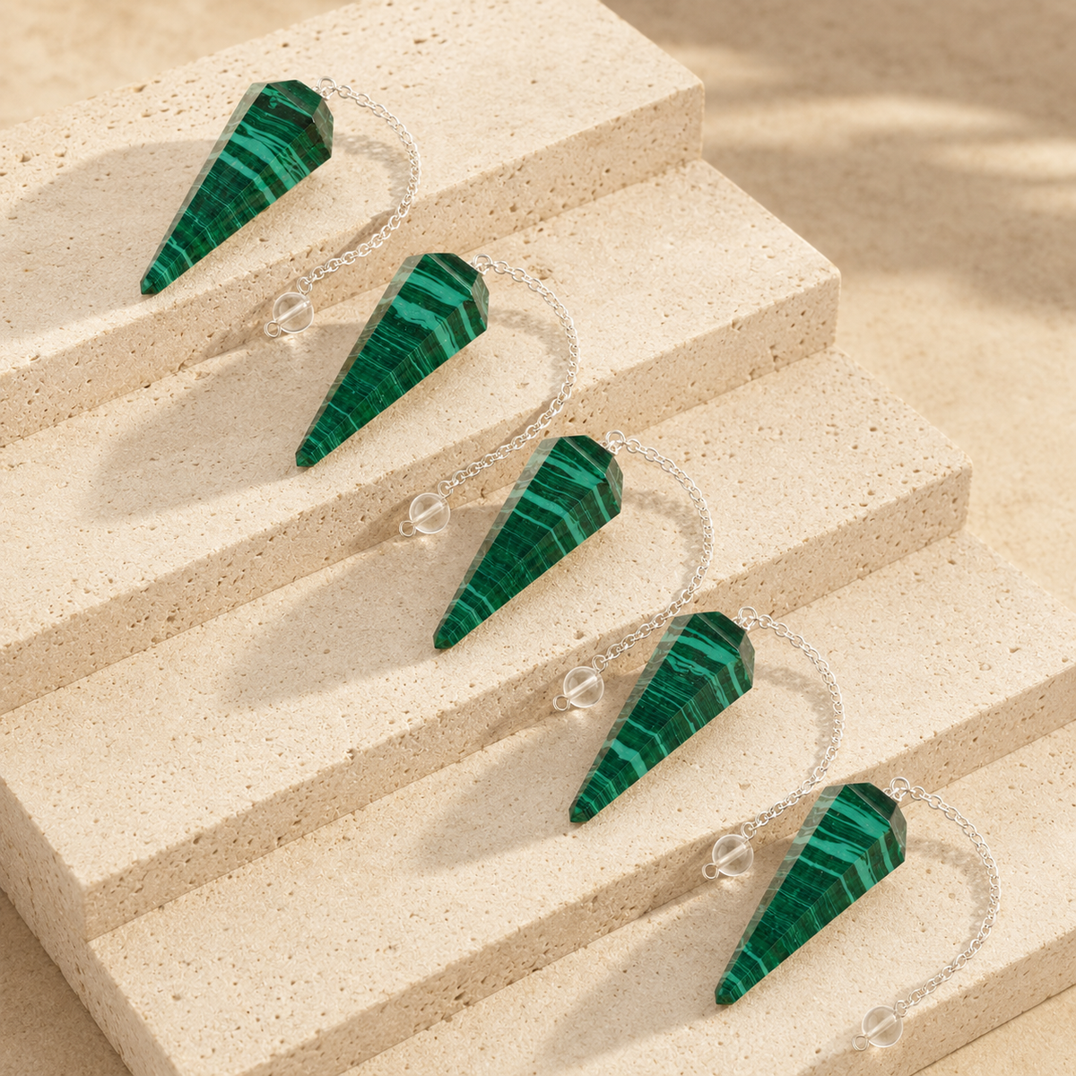 Malachite Faceted Hexagon Pendulum, Crystal Pendulum