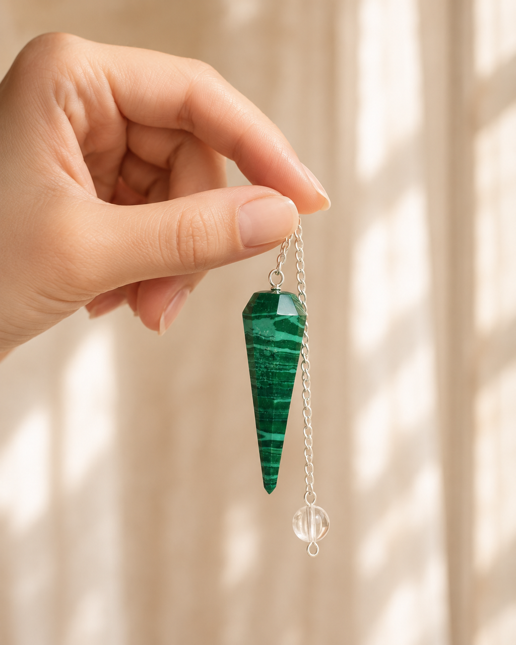 Malachite Faceted Hexagon Pendulum, Crystal Pendulum