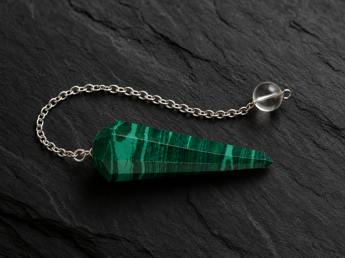 Malachite Faceted Hexagon Pendulum, Crystal Pendulum