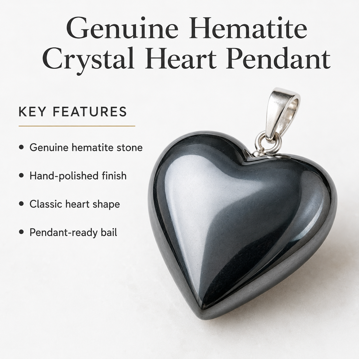 Genuine Hematite Crystal Heart Pendant, Genuine Heart Shaped Necklaces | | Wiccan Center