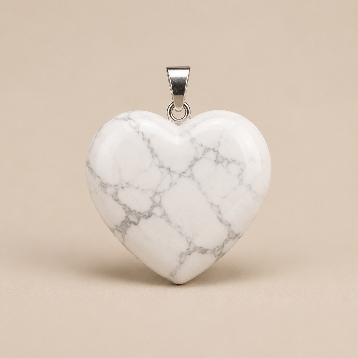 Polished Howlite Crystal Heart Pendant, Genuine Heart Shaped Necklaces | | Wiccan Center