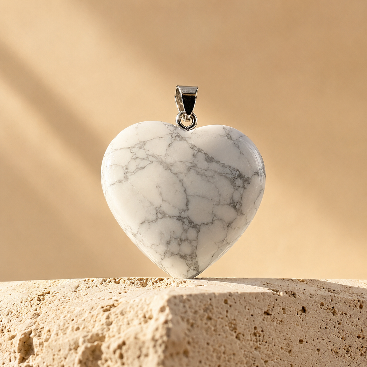 Polished Howlite Crystal Heart Pendant, Genuine Heart Shaped Necklaces | | Wiccan Center