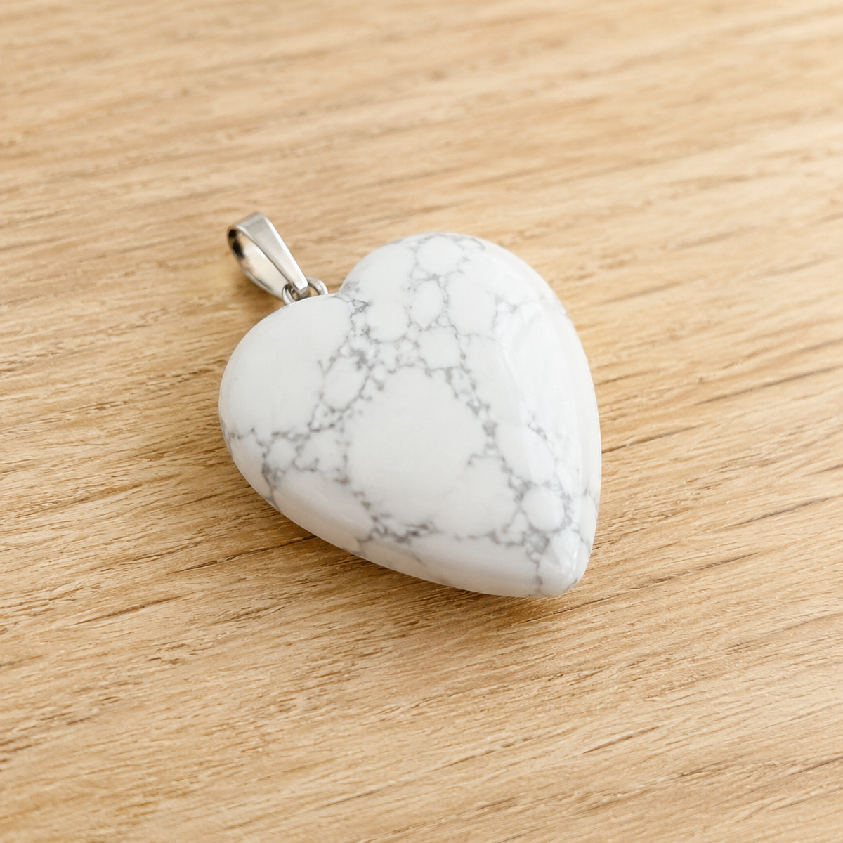 Polished Howlite Crystal Heart Pendant, Genuine Heart Shaped Necklaces | | Wiccan Center
