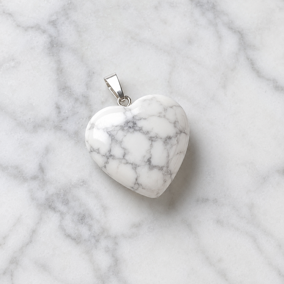 Polished Howlite Crystal Heart Pendant, Genuine Heart Shaped Necklaces | | Wiccan Center