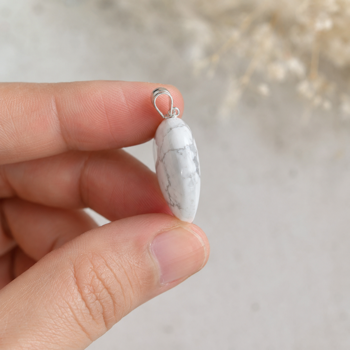Polished Howlite Crystal Heart Pendant, Genuine Heart Shaped Necklaces | | Wiccan Center