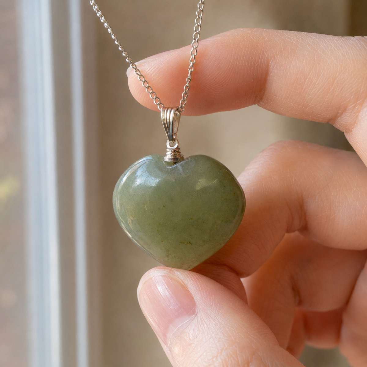 Real Green Aventurine Crystal Heart Pendant, Genuine Heart Shaped Necklaces | | Wiccan Center