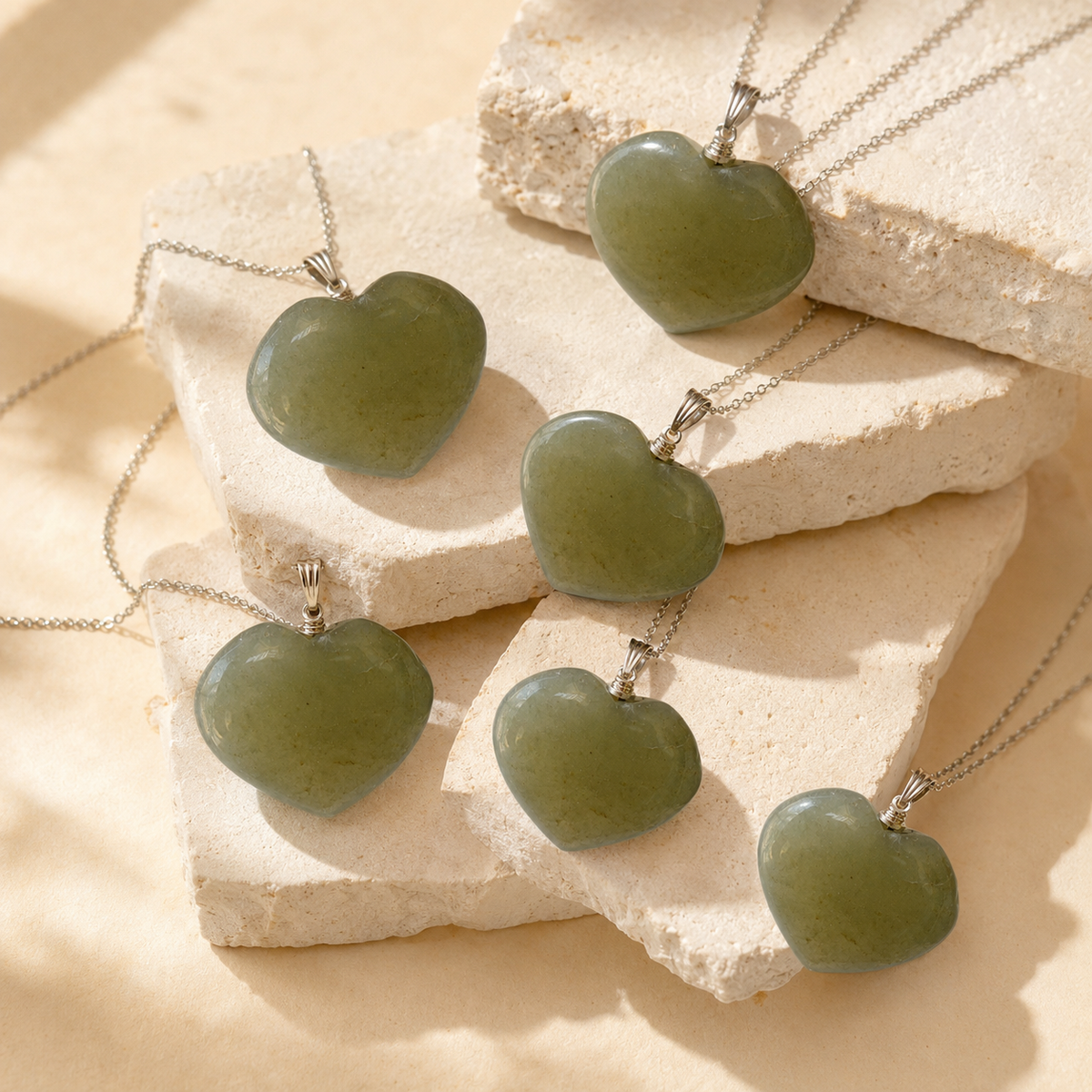 Real Green Aventurine Crystal Heart Pendant, Genuine Heart Shaped Necklaces | | Wiccan Center