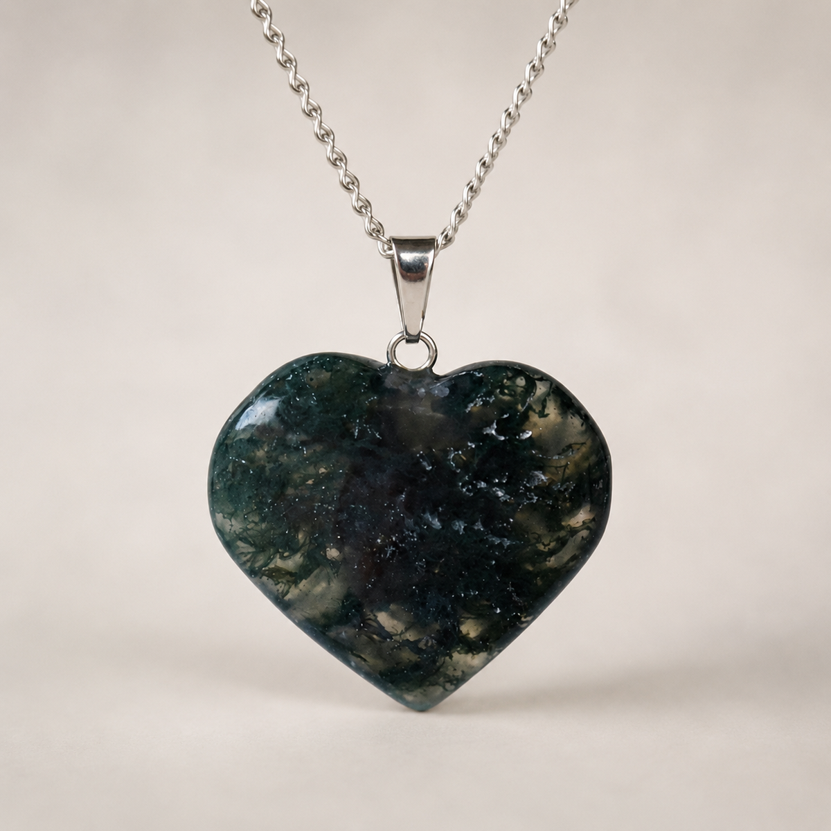 Real Moss Agate Crystal Heart Pendant, Genuine Heart Shaped Necklaces, Polished Gemstone Charm | | Wiccan Center