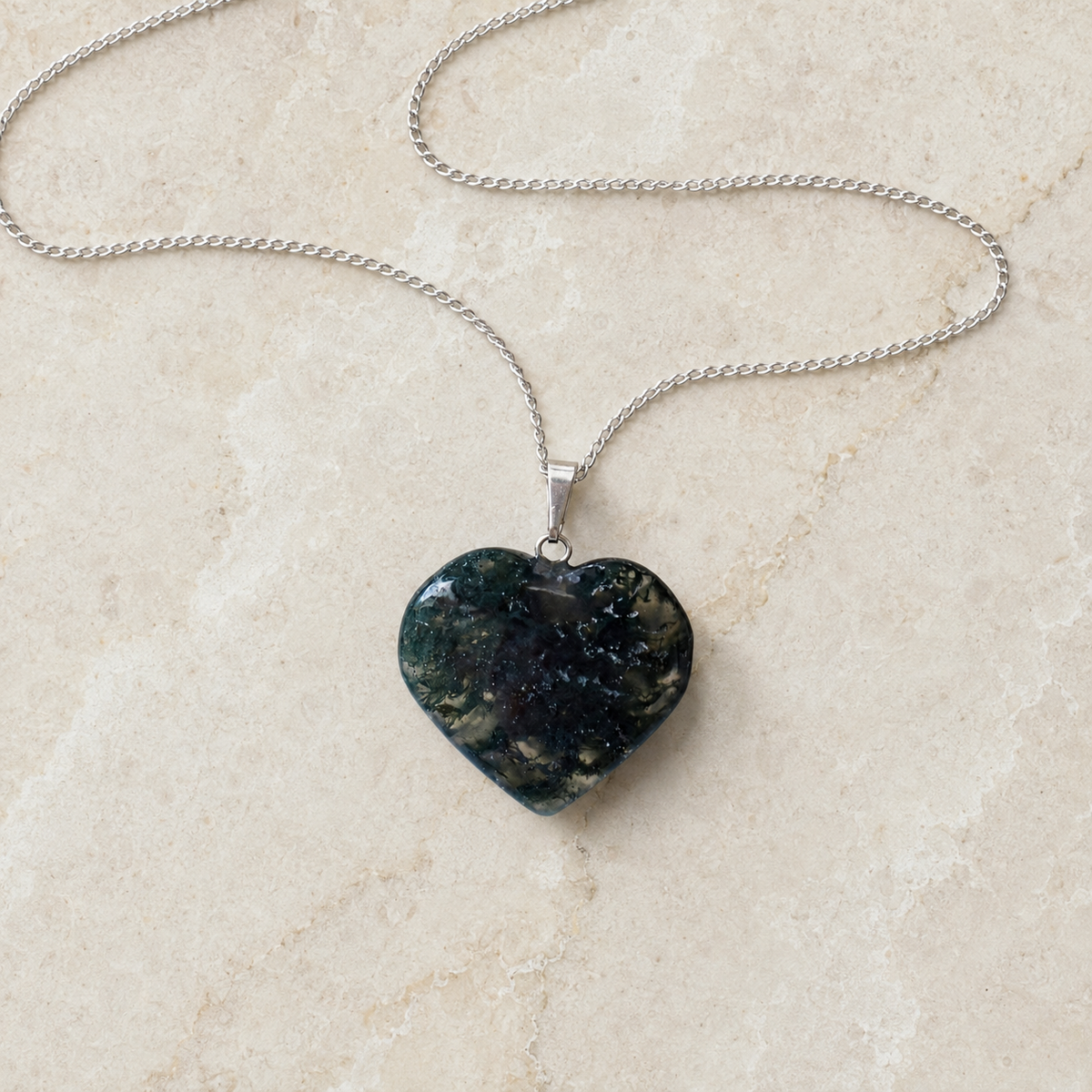 Real Moss Agate Crystal Heart Pendant, Genuine Heart Shaped Necklaces, Polished Gemstone Charm | | Wiccan Center