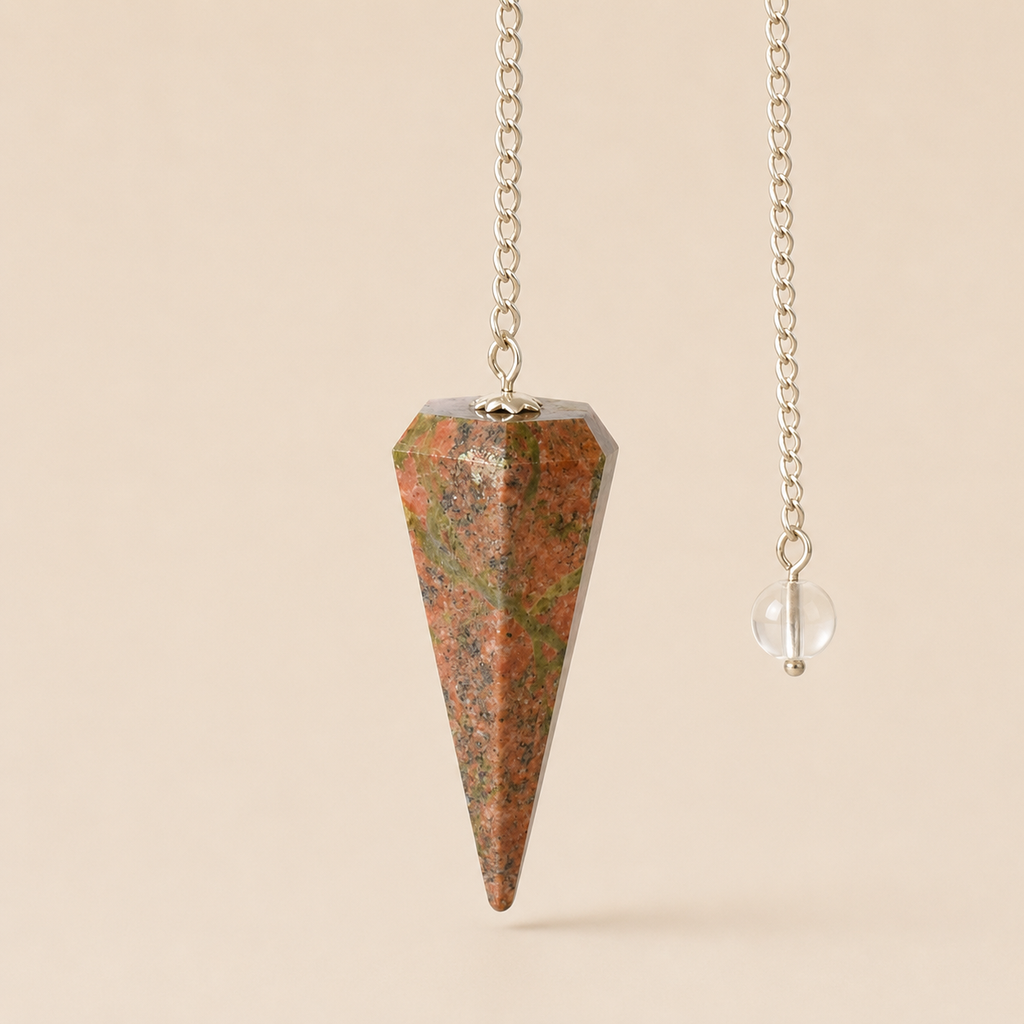 Unakite Faceted Hexagon Pendulum, Crystal Pendulum