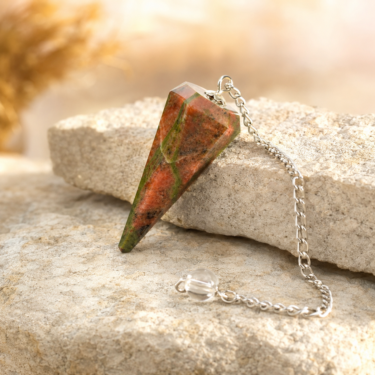 Unakite Faceted Hexagon Pendulum, Crystal Pendulum