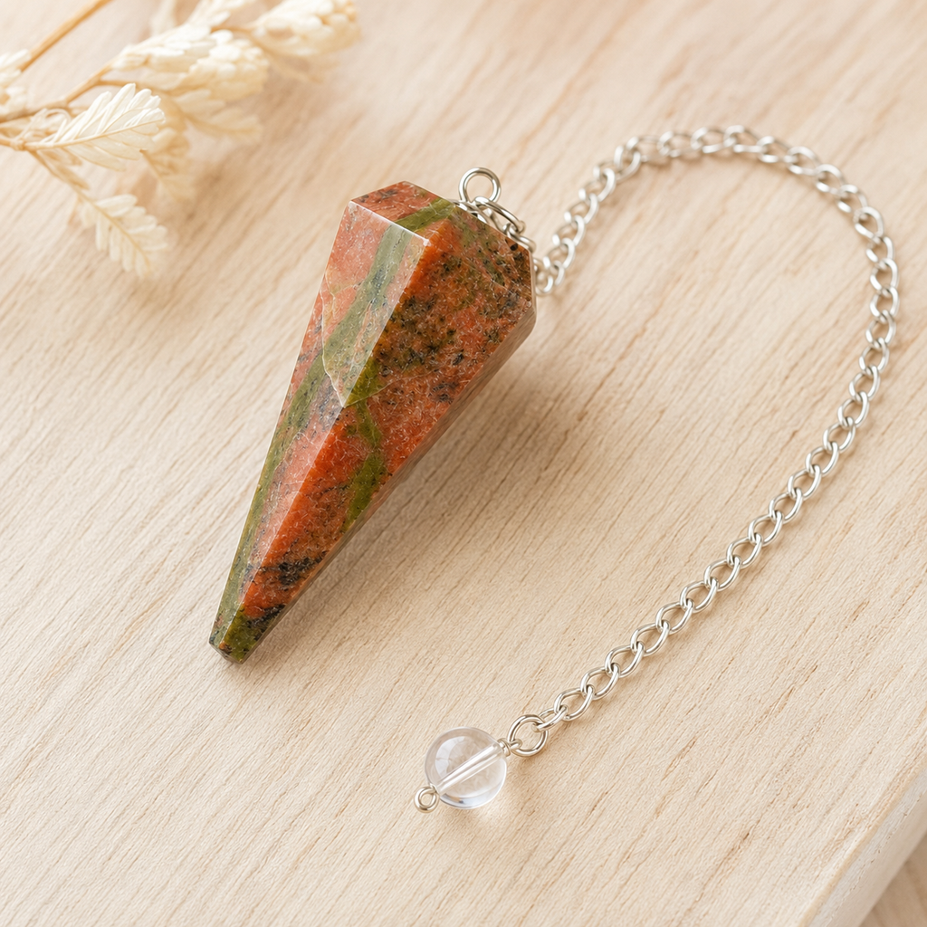 Unakite Faceted Hexagon Pendulum, Crystal Pendulum