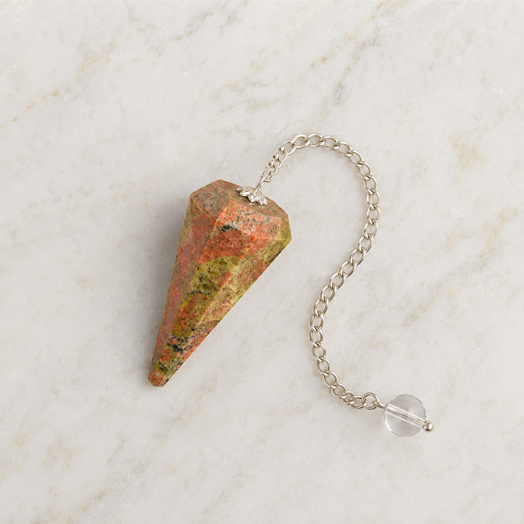 Unakite Faceted Hexagon Pendulum, Crystal Pendulum